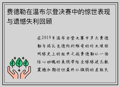 费德勒在温布尔登决赛中的惊世表现与遗憾失利回顾