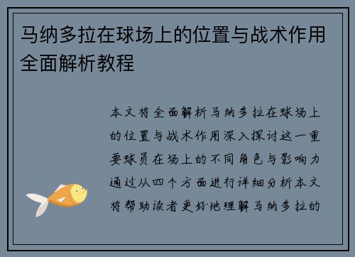 马纳多拉在球场上的位置与战术作用全面解析教程