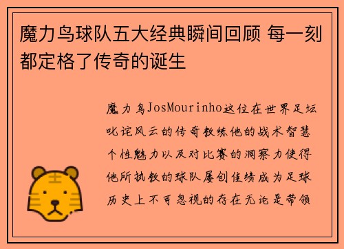 魔力鸟球队五大经典瞬间回顾 每一刻都定格了传奇的诞生