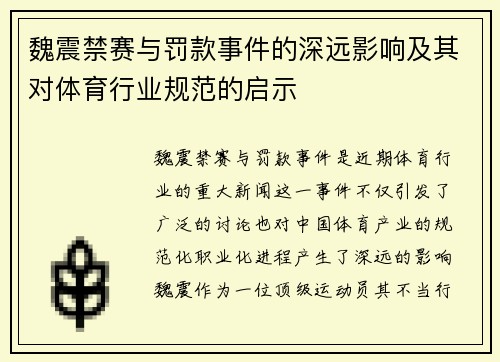 魏震禁赛与罚款事件的深远影响及其对体育行业规范的启示